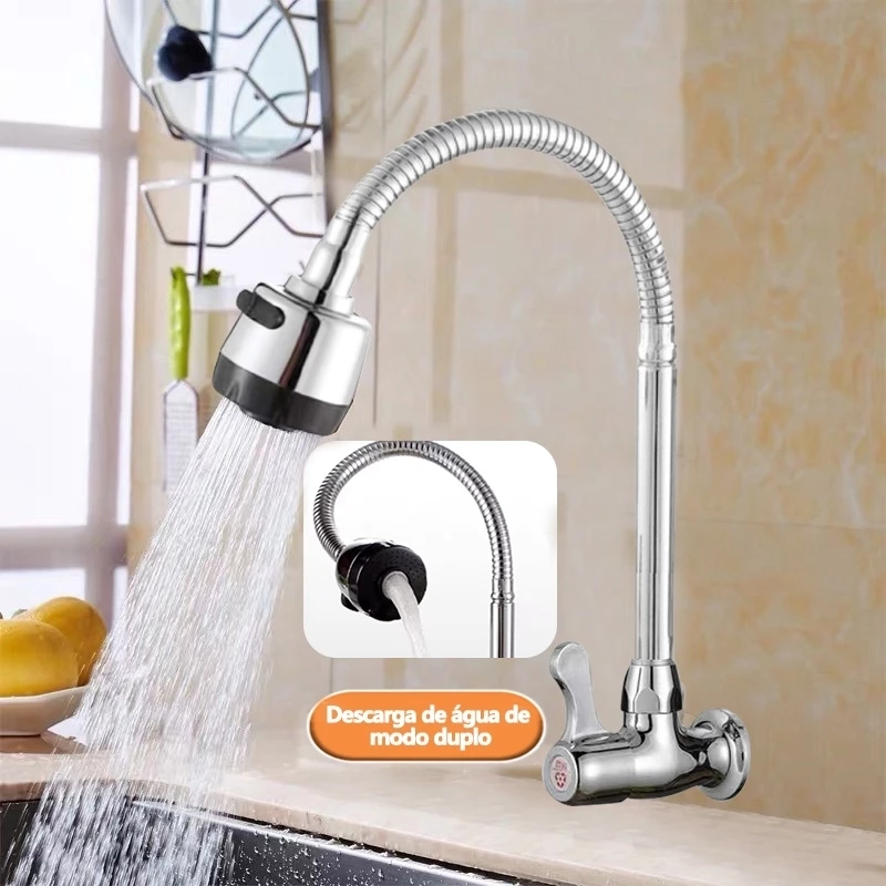 Torneira Inox Prata Preto com Chuveiro Rotação 360