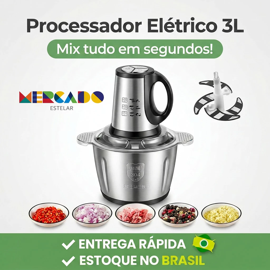 Picador de Alimentos Moedor de Carne Mixer Elétrica